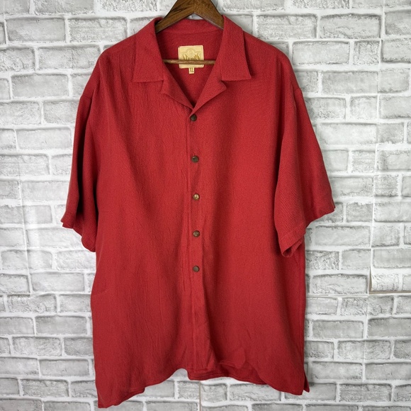 Stubbs Western Rustic Red Bemberg Wooden Button Casual Button Shirt Mens 2XL - Picture 2 of 8